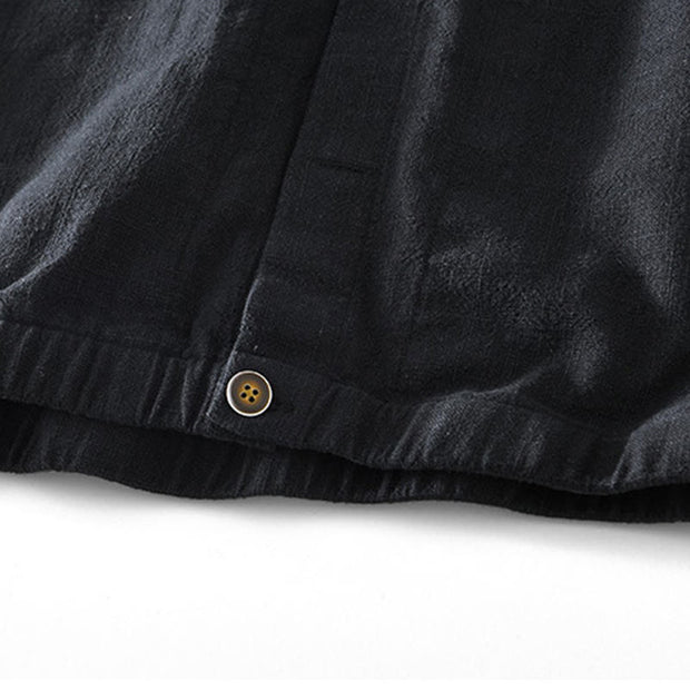 Buddha Stones Casual Plain Simple Buttons Design Men's Long Sleeve Ramie Linen Jacket With Pockets - image 10
