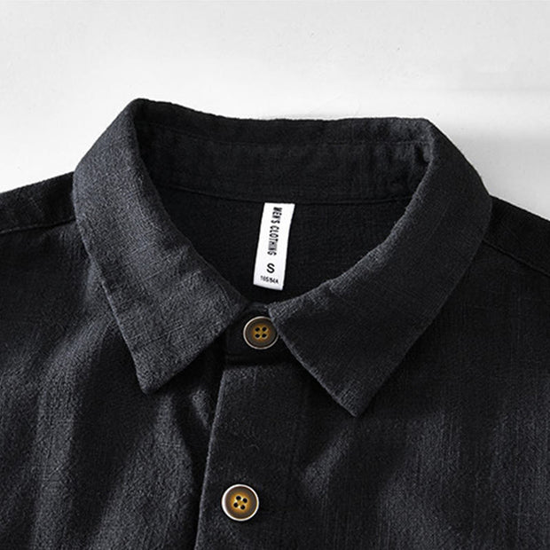 Buddha Stones Casual Plain Simple Buttons Design Men's Long Sleeve Ramie Linen Jacket With Pockets - image 7