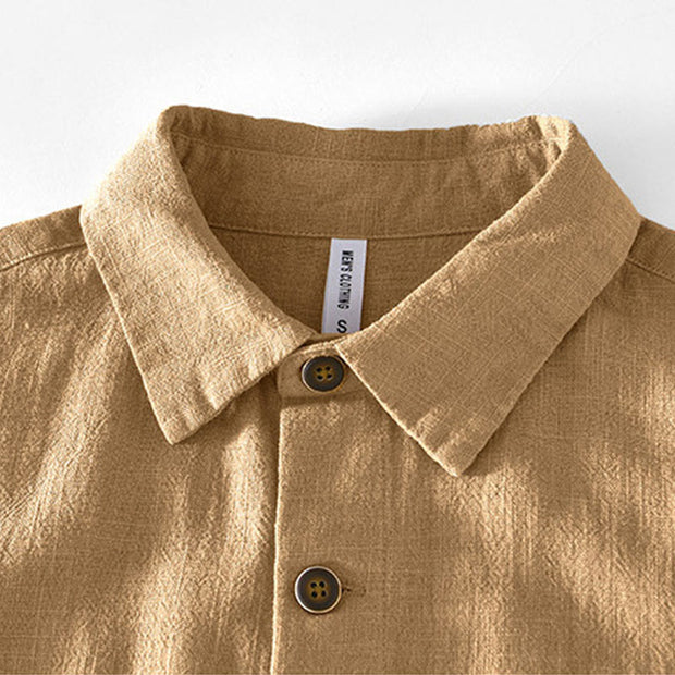 Buddha Stones Casual Plain Simple Buttons Design Men's Long Sleeve Ramie Linen Jacket With Pockets - image 2