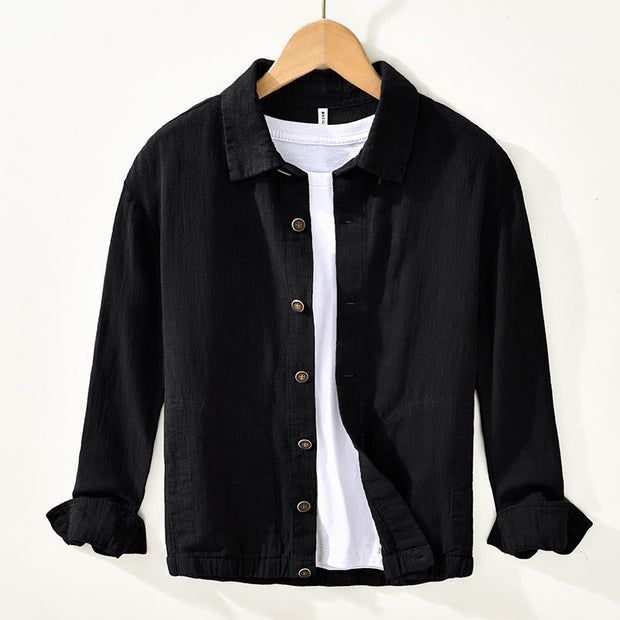 Buddha Stones Casual Plain Simple Buttons Design Men's Long Sleeve Ramie Linen Jacket With Pockets - Black - US/UK/AU42，EU52 (3XL) - image 6