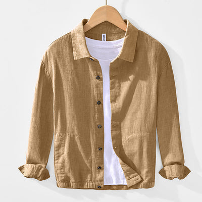 Buddha Stones Casual Plain Simple Buttons Design Men's Long Sleeve Ramie Linen Jacket With Pockets - Goldenrod - US/UK/AU42，EU52 (3XL) - image 1