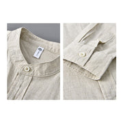 Buddha Stones Men's Long Sleeve Stand Collar With Pocket Pure Color Casual Cotton Linen Shirt - image 4