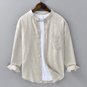 Buddha Stones Men's Long Sleeve Stand Collar With Pocket Pure Color Casual Cotton Linen Shirt - Linen - US/UK/AU40，EU50 (3XL) - image 1