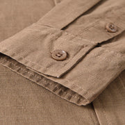 Buddha Stones Men's Long Sleeve Stand Collar With Pocket Pure Color Casual Cotton Linen Shirt - image 25