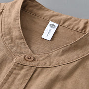 Buddha Stones Men's Long Sleeve Stand Collar With Pocket Pure Color Casual Cotton Linen Shirt - image 23