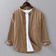 Buddha Stones Men's Long Sleeve Stand Collar With Pocket Pure Color Casual Cotton Linen Shirt - DarkGoldenrod - US/UK/AU40，EU50 (3XL) - image 22