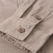 Buddha Stones Men's Long Sleeve Stand Collar With Pocket Pure Color Casual Cotton Linen Shirt - image 32
