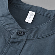Buddha Stones Men's Long Sleeve Stand Collar With Pocket Pure Color Casual Cotton Linen Shirt - image 27