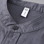 Buddha Stones Men's Long Sleeve Stand Collar With Pocket Pure Color Casual Cotton Linen Shirt - image 35