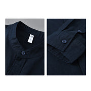 Buddha Stones Men's Long Sleeve Stand Collar With Pocket Pure Color Casual Cotton Linen Shirt - image 40