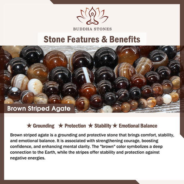 Buddha Stones Chocolate Siamese Cat Dark Brown Striped Agate Bead Protection Bracelet - image 7