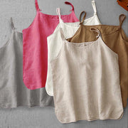 Buddha Stones Summer Plain Adjustable Strap Design Women's Cotton Linen Vest Waistcoat - image 35