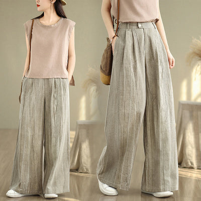 Buddha Stones Casual Tan Women's Cotton Elastic Waist  Wide Leg Pants With Pockets - Tan - US14，UK/AU18，EU46 (2XL) - image 1