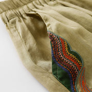 Buddha Stones Casual Flower Embroidery Women's Cotton Linen Elastic Waist  Wide Leg Pants With Pockets - image 3