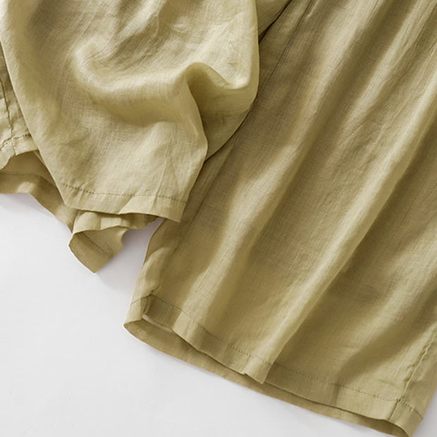Buddha Stones Casual Flower Embroidery Women's Cotton Linen Elastic Waist  Wide Leg Pants With Pockets - image 5