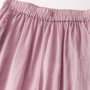 Buddha Stones Casual Flower Embroidery Women's Cotton Linen Elastic Waist  Wide Leg Pants With Pockets - image 10