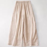 Buddha Stones Casual Flower Embroidery Women's Cotton Linen Elastic Waist  Wide Leg Pants With Pockets - image 19