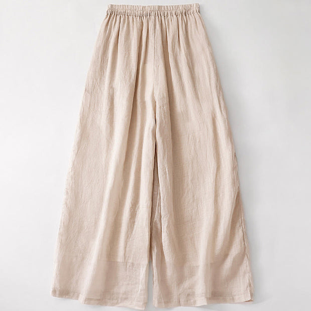Buddha Stones Casual Flower Embroidery Women's Cotton Linen Elastic Waist  Wide Leg Pants With Pockets - image 19