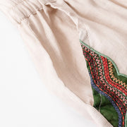 Buddha Stones Casual Flower Embroidery Women's Cotton Linen Elastic Waist  Wide Leg Pants With Pockets - image 23