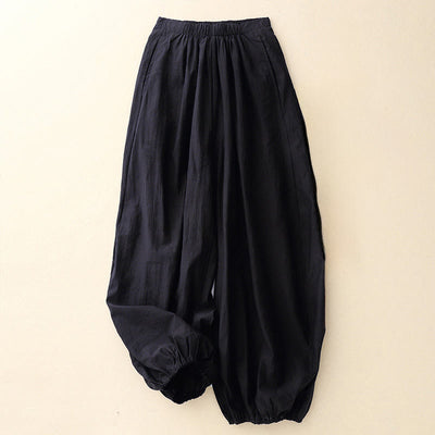 Buddha Stones Casual Simple Design Women's Cotton Harem Pants With Pockets - Black - US8-10，UK/AU12-14，EU40-42 (2XL) - image 1