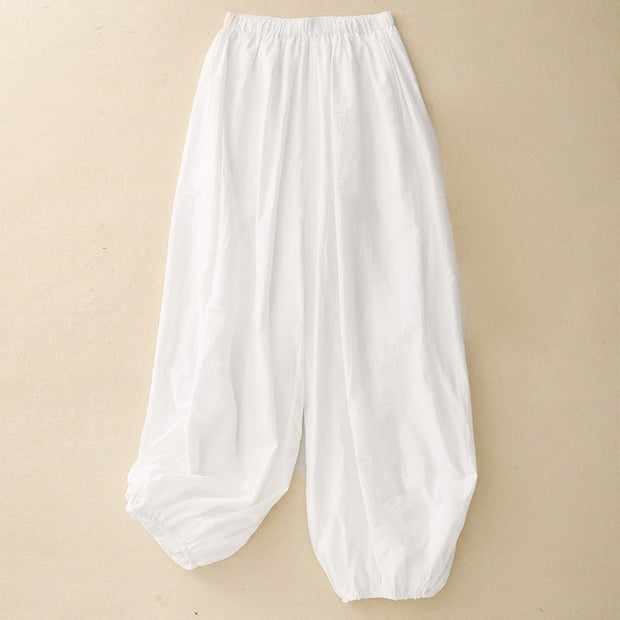 Buddha Stones Casual Simple Design Women's Cotton Harem Pants With Pockets - White - US8-10，UK/AU12-14，EU40-42 (2XL) - image 5