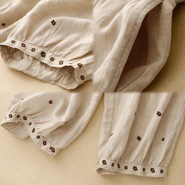 Buddha Stones Casual Embroidered Petals Women's Cotton Linen 7-8 Length Harem Pants With Pockets - image 6