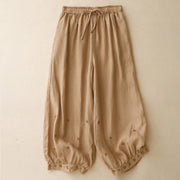 Buddha Stones Casual Embroidered Petals Women's Cotton Linen 7-8 Length Harem Pants With Pockets - SandyBrown - US12，UK/AU16，EU44 (2XL) - image 10