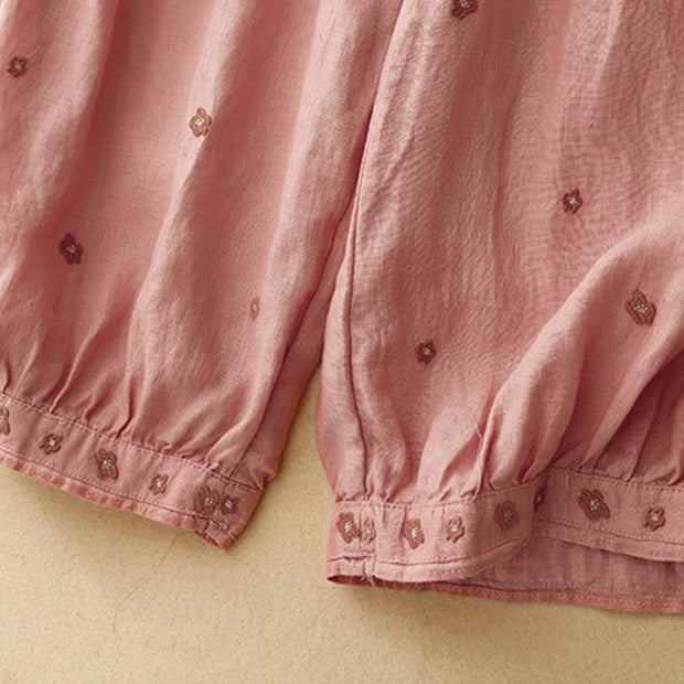 Buddha Stones Casual Embroidered Petals Women's Cotton Linen 7-8 Length Harem Pants With Pockets - image 17