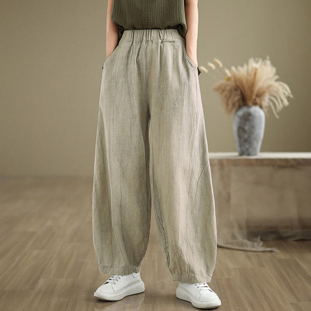 Buddha Stones Casual Plain Women's Cotton Linen Harem Pants With Pockets - image 4