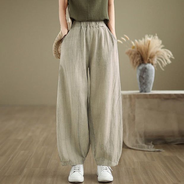 Buddha Stones Casual Plain Women's Cotton Linen Harem Pants With Pockets - Beige - US8-10，UK/AU12-14，EU40-42 (2XL) - image 1