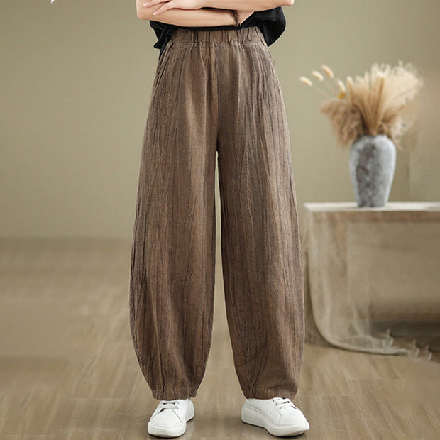 Buddha Stones Casual Plain Women's Cotton Linen Harem Pants With Pockets - SaddleBrown - US8-10，UK/AU12-14，EU40-42 (2XL) - image 9