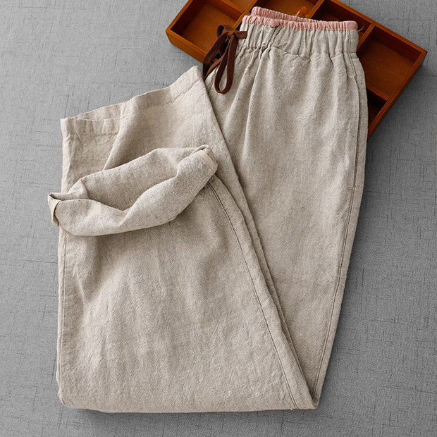 Buddha Stones Casual Daily Drawstring Simple Design Women's Cotton Linen Pants With Pockets - image 3