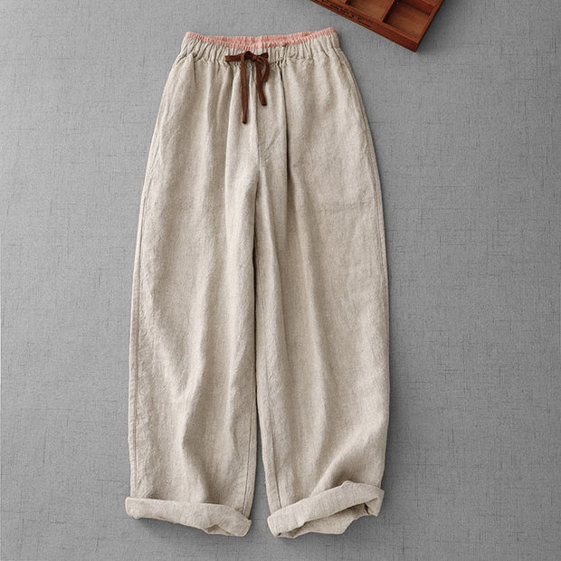 Buddha Stones Casual Daily Drawstring Simple Design Women's Cotton Linen Pants With Pockets - Beige - US8-10，UK/AU12-14，EU40-42 (2XL) - image 1