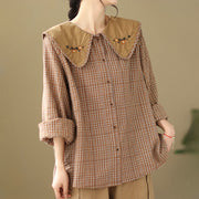 Buddha Stones Embroidered Plaid Pattern Cotton Women's Shirt - image 4