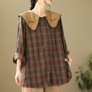 Buddha Stones Embroidered Plaid Pattern Cotton Women's Shirt - image 11
