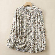 Buddha Stones Casual Florals Crew Neck Cotton Linen Women's Shirt - Beige - US14，UK/AU18，EU46 (2XL) - image 1