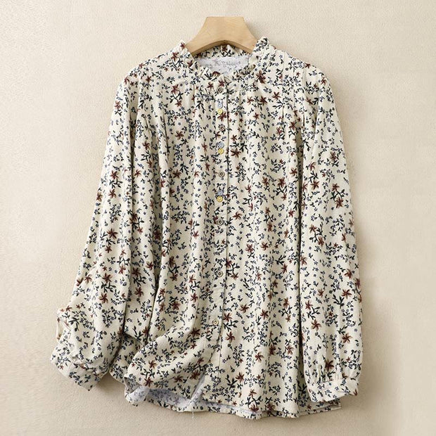 Buddha Stones Casual Florals Crew Neck Cotton Linen Women's Shirt - Beige - US14，UK/AU18，EU46 (2XL) - image 1