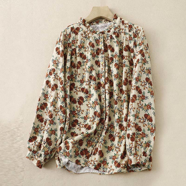 Buddha Stones Casual Florals Crew Neck Cotton Linen Women's Shirt - Moccasin - US14，UK/AU18，EU46 (2XL) - image 11
