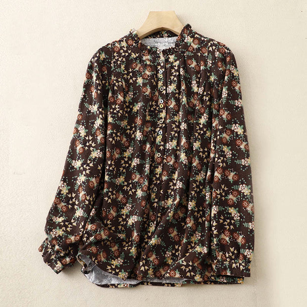 Buddha Stones Casual Florals Crew Neck Cotton Linen Women's Shirt - SaddleBrown - US14，UK/AU18，EU46 (2XL) - image 23