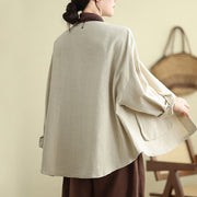 Buddha Stones Plain Design Long Sleeve Women's Cotton Linen Jacket With Pockets - image 7