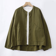 Buddha Stones Solid Color Long Sleeve Women's Cotton Jacket With Pockets - Olive - US14，UK/AU18，EU46 (2XL) - image 16