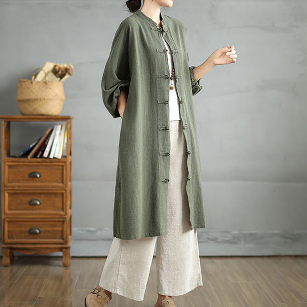 Buddha Stones Casual Frog-button Women's Cotton Linen Coat With Pockets - image 13