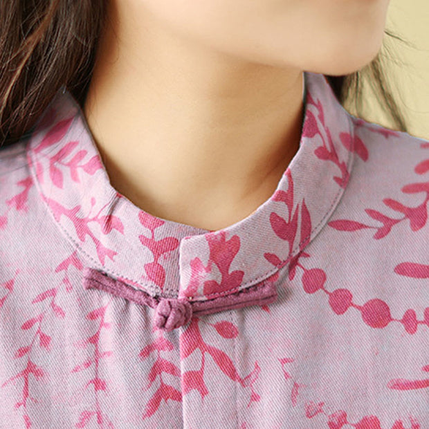 Buddha Stones Frog-button Vine Leaves Women's Cotton Linen Coat With Pockets - image 14