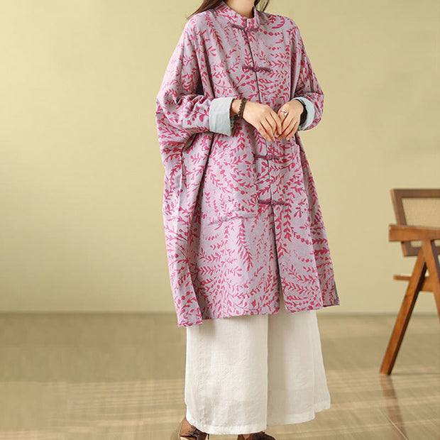 Buddha Stones Frog-button Vine Leaves Women's Cotton Linen Coat With Pockets - image 11
