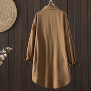 Buddha Stones Plain Buttons Women's Cotton Coat With Pockets - image 2