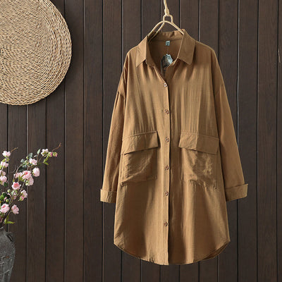 Buddha Stones Plain Buttons Women's Cotton Coat With Pockets - Peru - US8-10，UK/AU12-14，EU40-42 (2XL) - image 1