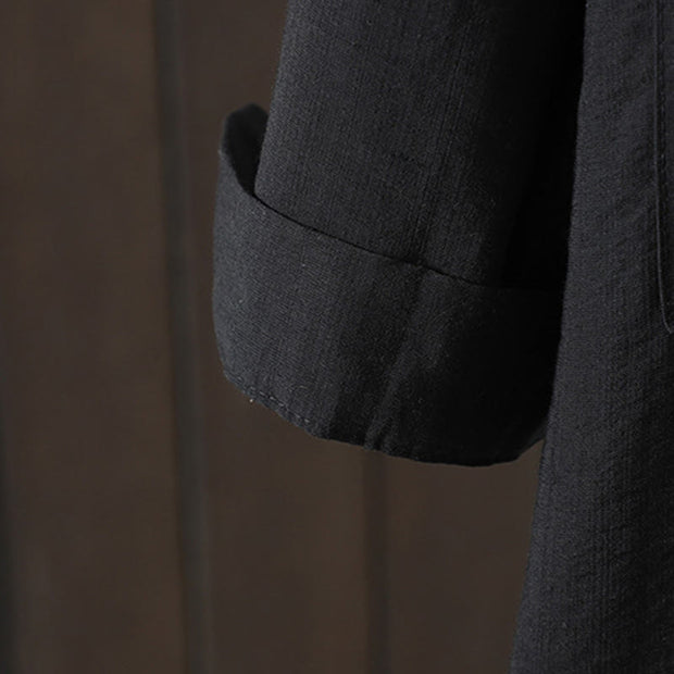 Buddha Stones Plain Buttons Women's Cotton Coat With Pockets - image 13