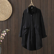 Buddha Stones Plain Buttons Women's Cotton Coat With Pockets - Black - US8-10，UK/AU12-14，EU40-42 (2XL) - image 11