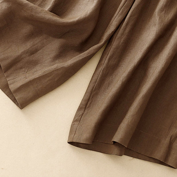 Buddha Stones Plain Color Frog-Button Cotton Linen Women's Wide Leg Pants With Pockets - image 4