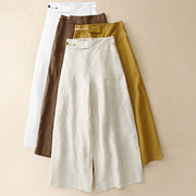 Buddha Stones Plain Color Frog-Button Cotton Linen Women's Wide Leg Pants With Pockets - image 25